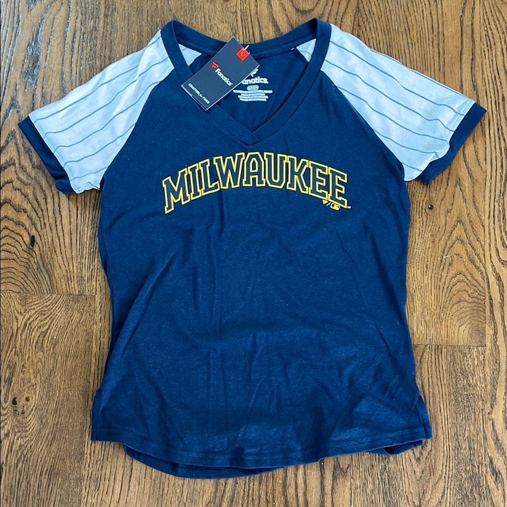 Majestic Blue and White Milwaukee Jersey